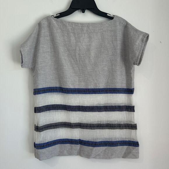 NWOT lemlem Striped Cotton Top, Gray/White/Blue, Sheer Panel, Women's Medium - Picture 4 of 4